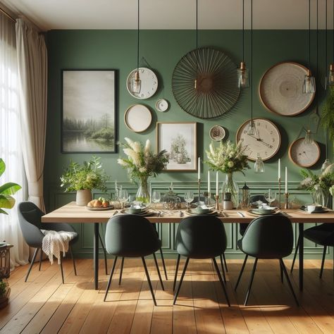 Green Decor Dining Room, Dining Room Dark Green Walls, Moss Green Dining Room, Black And Green Dining Room, Green Wall Dining Room, Green Accent Wall Dining Room, Forest Green Dining Room, Olive Green Dining Room, Dark Green Dining Room