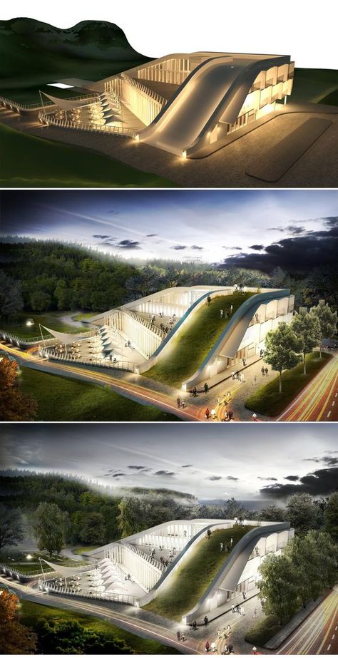 Light Architecture Concept, Roof Design Architecture, Green Roof Architecture, Bridge Pavilion, Arch Lighting, Entrance Architecture, Green Arch, Architecture Concept Diagram, Landscape Architecture Design