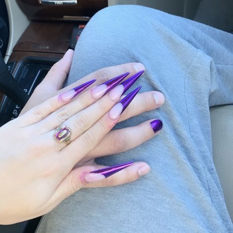 matching dark purple chrome french tip long stiletto nails aesthetic inspo for partners or boyfriends and girlfriends Dark Purple Stiletto Nails, Dark Purple French Tip Nails, French Tip Stiletto Nails, French Tip Stiletto, Purple Stiletto Nails, Chrome French Tip, Chrome French, Purple Chrome, Purple Tips