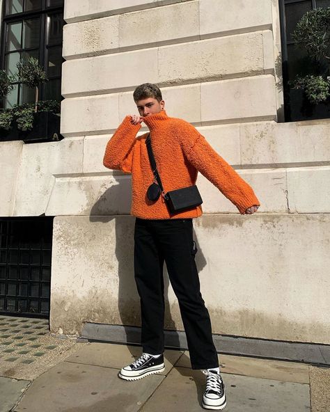 𝔧𝔬𝔢𝔩 on Instagram: “orange you glad to see me?” Orange Sweater Outfit, Orange Streetwear, Sweater Outfits Men, Orange Fits, Orange Sweater, Orange Outfit, Guys Clothing Styles, Orange You Glad, Mens Fashion Streetwear