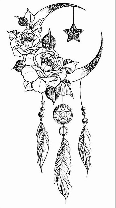 Sun Moon Dreamcatcher Tattoo, Moon Flower Dream Catcher Tattoo, Dream Catcher Tattoo Design For Women, Moon Dreamcatcher Tattoo, Simple Dream Catcher Tattoo, Front Thigh Tattoos, Meaningful Symbol Tattoos, Floral Mandala Tattoo, Mandala Tattoo Sleeve