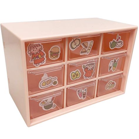 Cute Mini Stickers, Art Craft Storage, Small Drawer Organizer, Drawers Design, Craft Storage Box, Plastic Drawer, Plastic Drawer Organizer, Sticker Organization, Craft Desk