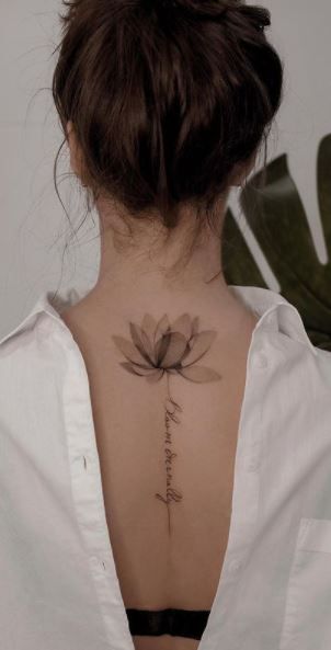 X Ray Lotus Tattoo, Lotus On Back Tattoo, Lotus Flower Tattoo On Back Of Neck, Xray Lotus Tattoo, Back Lotus Tattoo Women, Tattoo Ideas For Divorced Women, Lotus Neck Tattoos Women, Lotus With Words Tattoo, Lotus Flower Tattoo Back Shoulder