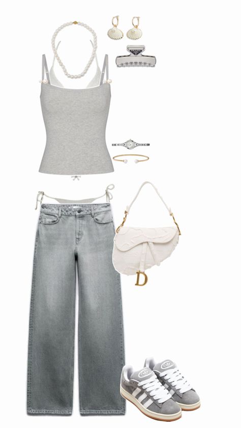 grey, grey outfits, grey outfit inspo, IT girl outfit, silver, silver bikini, grey jeans, grey tank top, dior, dior bag, coastal granddaughter, summer aesthetic, pearls Grey Tank Top Outfit, Coastal Granddaughter Summer, Aesthetic Pearls, Grey Jeans Outfit, It Girl Outfit, Grey Outfits, Coastal Granddaughter, Tank Top Outfits, Grey Outfit