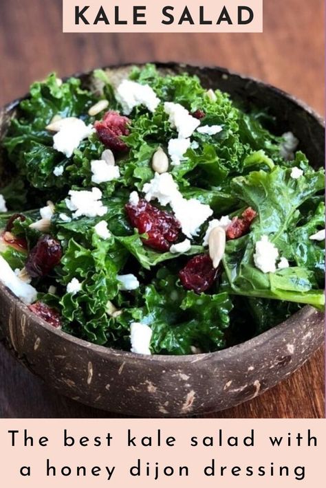 Dijon Salad, Kale Apple Salad, Apple Cranberry Salad, Sweet Kale Salad, Honey Dijon Dressing, Delicious Healthy Salads, Massaged Kale Salad, Salad Kale, Dijon Dressing