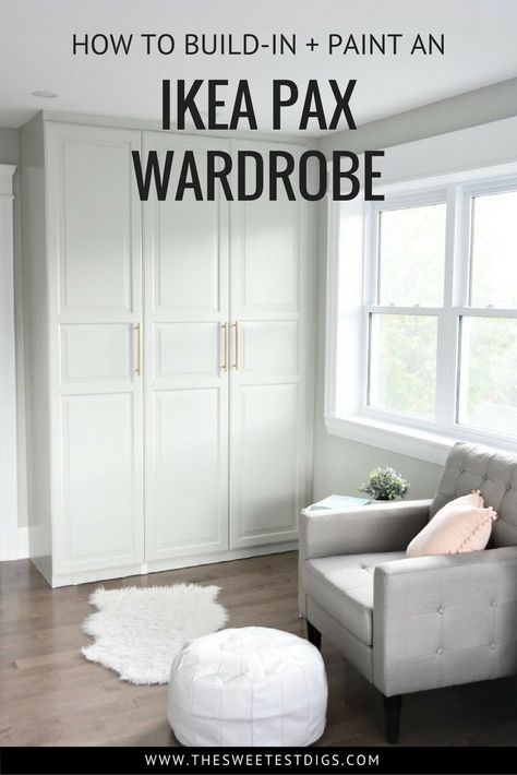 The IKEA Pax Hack. How to customize your Pax wardrobe and make it look built in. Including the best primer and paint for IKEA furniture! Baby Zimmer Ikea, Ikea Closet Hack, Pax Hack, Ikea Pax Hack, Pax Closet, Ikea Pax Closet, Ikea Built In, Ikea Wardrobe, Ikea Closet