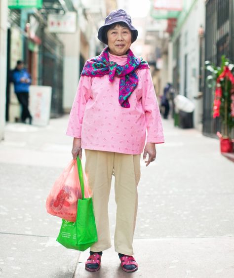 Photographing Stylish Senior Citizens in San Francisco's Chinatown Photographer Outfit, Senior Fashion, Chinatown San Francisco, Corduroy Top, Floral Coat, Quirky Fashion, Colourful Outfits, Style Icons, Turning