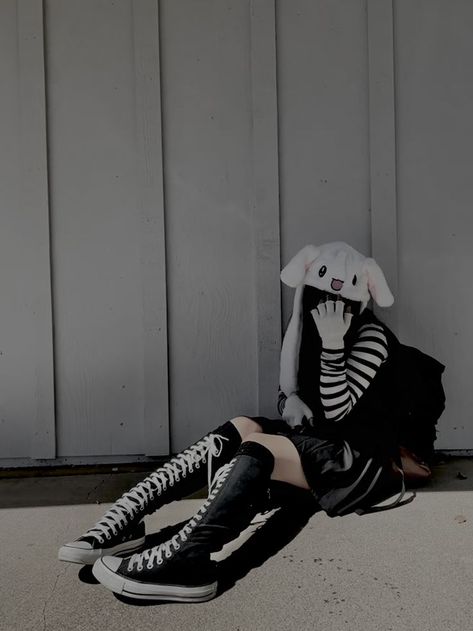 Egirl Pose, Knee High Converse, Emo Fits, Bunny Hat, E Girl, Laundry Clothes, Hats, Disney, Art