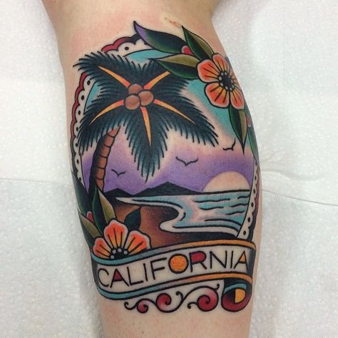 47 Amazing California Tattoos with Meanings 41 Dg Tattoo, California Tattoos, Tropical Tattoo, Vintage Style Tattoos, California Tattoo, Upper Arm Tattoos, Hawaiian Tattoo, Blue Tattoo, Tattoo Now