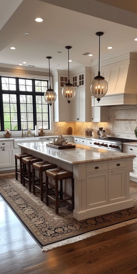 Modern Farmhouse Kitchen Islands, Abundance Manifestation, Kitchen Redesign, Dream Kitchens Design, Casas Coloniales, Kitchen Inspiration Design, Luxury Kitchens, Kitchen Fixtures, Kitchen Cabinet Design