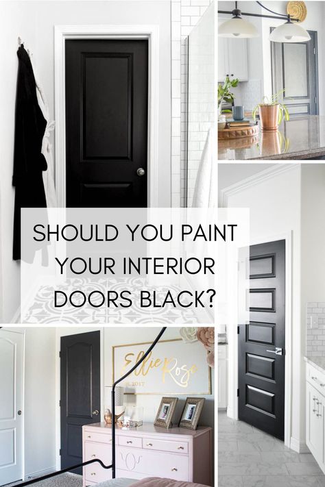 Thinking about taking your interior doors to a whole new level? Look no further friend, because I’m about to show you why black interior doors can look simply stunning in any space! Black Decor Bedroom Room Ideas, White Trim Black Doors Interior, Interior Black Doors With White Trim, Black Office Doors, Hallway Black Doors, Black And White House Interior, Black Doors Interior, Paint Doors Interior, Dark Interior Doors