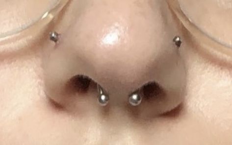 Two Stud Nose Piercings On Both Sides, Two Side Nose Piercing, Nose Piercing Stud Both Sides, Two Stud Nose Piercing, Nose Pierced Both Sides, Nose Peircing, Nose Piercing Stud, Body Modification, Septum Piercing