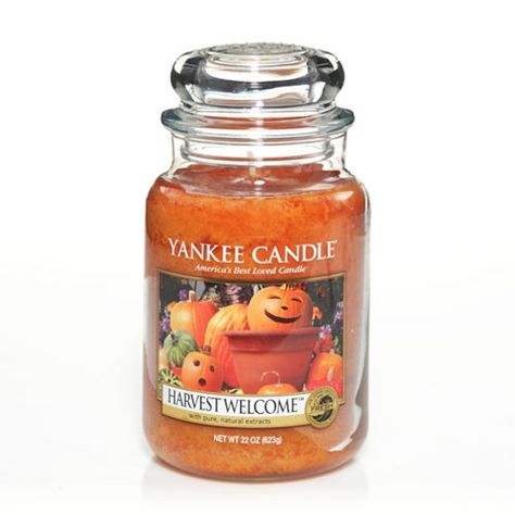 Harvest Welcome™: Yankee Candle: Welcome home! Cozy up with this inviting combination of farm-fresh pumpkins spiced with just the right amount of brisk autumn air. Yankee Candle Halloween, Autumn Candles, Yankee Candle Fall, Glade Candles, Yankee Candle Scents, Candle Obsession, Candle Halloween, Yankee Candles, Autumn Candle