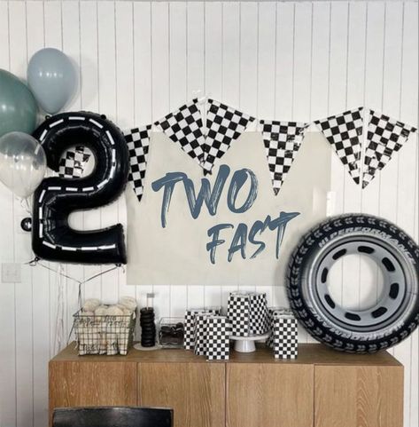 Two Fast Birthday Theme, Two Fast Party, Two Fast Birthday Party, Two Fast Birthday, Cars Birthday Party Decorations, 2nd Birthday Party For Boys, Race Car Themes, 1 Balloon