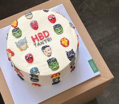 Marvel Birthday Cake, Small Birthday Cakes, Marvel Cake, Superhero Birthday Cake, Cake Mini, Korean Cake, Funny Birthday Cakes, Mini Cakes Birthday, Simple Birthday Cake