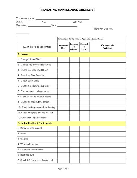 Preventive Maintenance Checklist - How to create a Preventive Maintenance Checklist? Download this Preventive Maintenance Checklist template now! Truck Maintenance Checklist, Preventive Maintenance Checklist, Car Maintenance Checklist, Vehicle Maintenance Log, Successful Tips, Wallpaper Ramadhan, Certificate Format, Safety Checklist, To Do Checklist