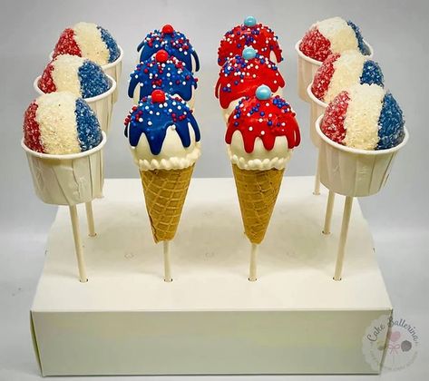 Dessert Cake Pops, Cake Ballerina, Ice Cream Cake Pops, 4th Of July Dessert, Cake Pop Designs, July Desserts, Cake Pop Decorating, Pop Ideas, 4th Of July Desserts