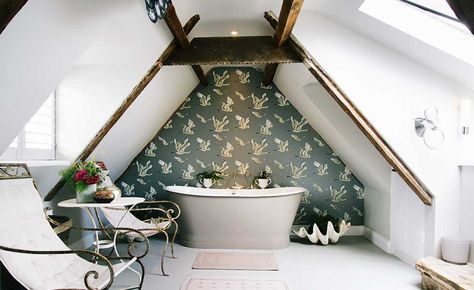 Aston Matthews bathroom loft conversion Low Ceiling Bathroom, Bathroom Loft, Ceiling Bathroom, Loft Bathroom, White Tub, Attic Conversion, Attic Bathroom, Real Homes, Attic Spaces