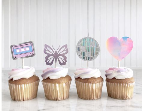 Indulge in the sweetest celebration with our Taylor Swift Lover-inspired Cupcake Toppers – a delightful fusion of music and magic! Transform your cupcakes into a symphony of colors and joy, paying homage to Taylor Swift's iconic album, Lover. Item Details: 12ct cupcake toppers approx 1.5" single sided/ skewer showing on backside Taylor Swift Birthday Cupcake Ideas, Lover Taylor Swift Cupcakes, Taylor Swift Lover Cupcakes, Lover Cupcakes Taylor Swift, Taylor Swift Inspired Cupcakes, Taylor Swift Cupcakes Toppers, Taylor Swift Birthday Cupcakes, Taylor Swift Cupcake Ideas, Taylor Swift Cake Pops