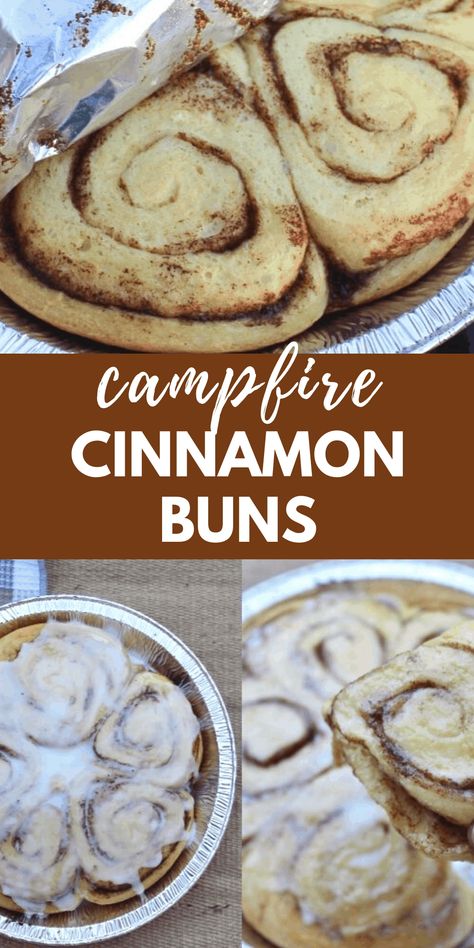 Make delicious cinnamon buns while camping! Camping Cinnamon Rolls, Campfire Cinnamon Rolls, Blueberry Cobbler Recipe, Easy Camping Breakfast, Campfire Meals, Pie Iron Recipes, Campfire Breakfast, Cinnamon Bun Recipe, Pie Iron