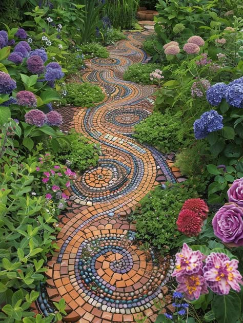 Mosaic Walkway, Spiritual Garden, Garden Pavers, Bohemian Garden, Garden Paving, Garden Stepping Stones, Garden Walkway, Boho Garden, Rock Garden Landscaping