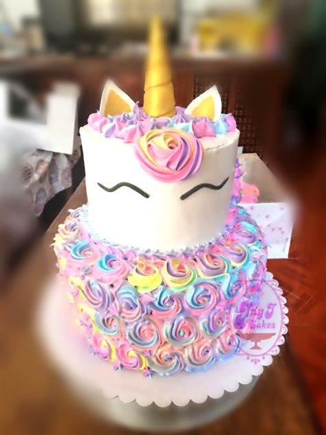 Unicorn cake 2 tier rainbow rosettes May 2020 3 Layer Unicorn Birthday Cake, Unicorn Tiered Cake, Unicorn Rosette Cake, Large Unicorn Cake, Unicorn Tier Cake, 2 Tier Unicorn Cake Design, Two Tier Unicorn Birthday Cake, Unicorn Cake Two Tier, Unicorn Cake 2 Tier