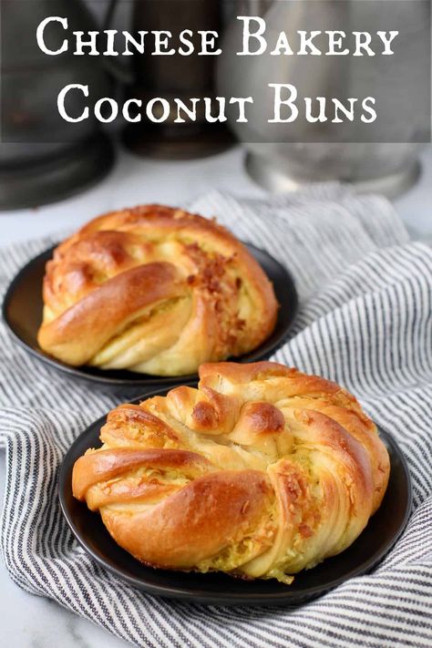 Hong Kong-Style Inside Out Coconut Buns Coconut Buns, Cooking Bread, Breads & Buns, Bread Bun, Bun Recipe, Chinese Recipes, Coconut Recipes, Unsweetened Coconut, Fair Food Recipes