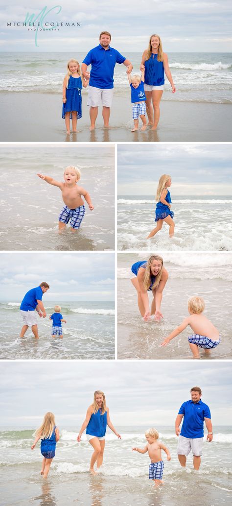 Family Beach Portrait Outfit Ideas: Royal Blue really pops!  Loved this fun beach session with The Brown Family in Garden City Beach SC. Family Photo Outfits Royal Blue, Royal Blue Family Pictures Outfits, Royal Blue Photoshoot, Beach Pictures Outfits, Family In Garden, Beach Christmas Pictures, Strand Shoot, Portrait Outfit Ideas, Garden City Beach Sc