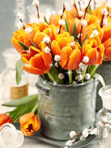 Spring Flower Arrangements, Orange Tulips, Purple Tulips, Yellow Tulips, Spring Tulips, Beautiful Flower Arrangements, Front Porch Christmas Decor, Arte Floral, Good Morning Flowers