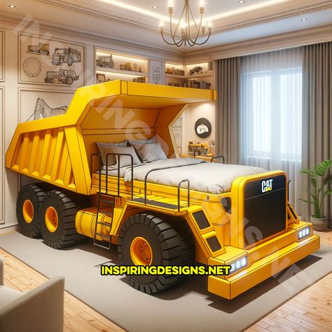 These Heavy Equipment Kids Beds Are Transforming Bedrooms into Construction Sites Construction Kids Room, Boys Bed Ideas, Digger Bed, Kids Truck Bed, Construction Bed, Cool Toddler Beds, Weird Beds, Truck Bedroom, Construction Bedding