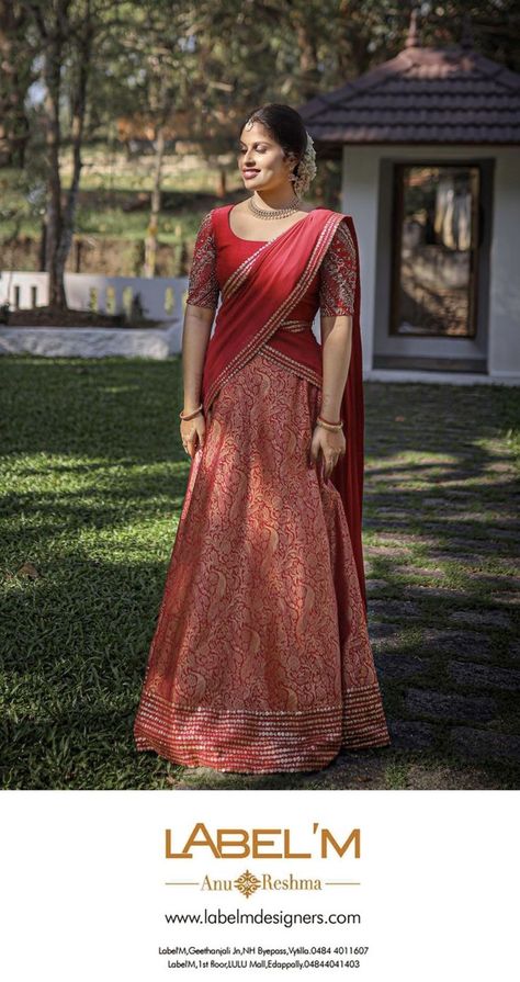 Brocade Half Saree, Kerala Traditional Dress Skirt And Top, Dhawani Designs Kerala Wedding, Simple Dhavani, Traditional Dhavani Designs, Davani Half Saree Kerala, Pattu Pavada Women, Kerala Dhavani, Dhavani Designs