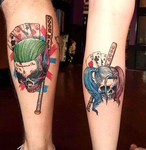 Tato Joker, Joker And Harley Tattoo, Joker Y Harley Quinn, Partner Tattoos, Harley Tattoos, Joker Tattoo Design, Harley Quinn Tattoo, Best Couple Tattoos, Cute Couple Tattoos