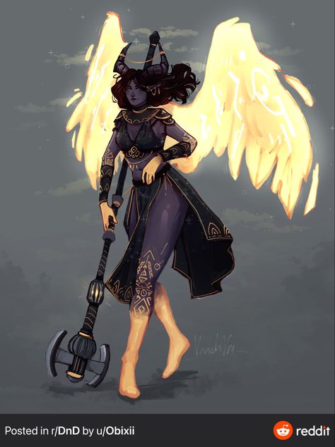 Aasimar Tiefling Hybrid, Black Tiefling, Teifling Character Design, Winged Tiefling, Paladin Character Art, Aasimar Female, Paladin Dnd, Female Tiefling, Tiefling Paladin