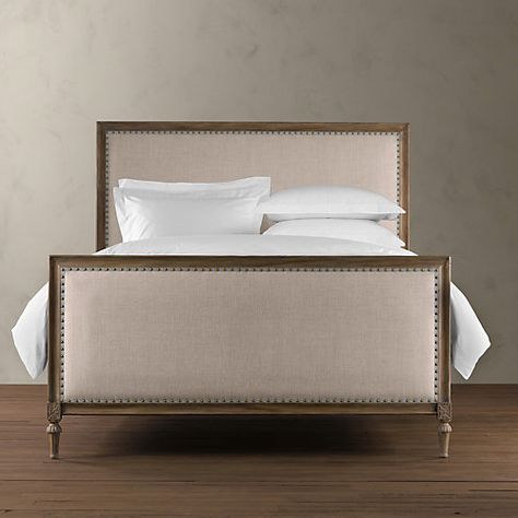 Restoration Hardware Maison, Upholstered Bed With Footboard, Restoration Hardware Bed, Fabric Panel Bed, Bed With Footboard, Restoration Hardware Bedding, Designer Bedding Sets, Bathroom Remodel Designs, Fabric Bed