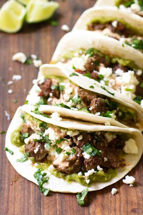 Instant Pot Beef Tacos Tacos With Salsa, Jackfruit Tacos, Stew Meat Recipes, Beef Tacos, Cotija Cheese, Beef Stew Meat, Stew Meat, Taco Night, Braised Beef