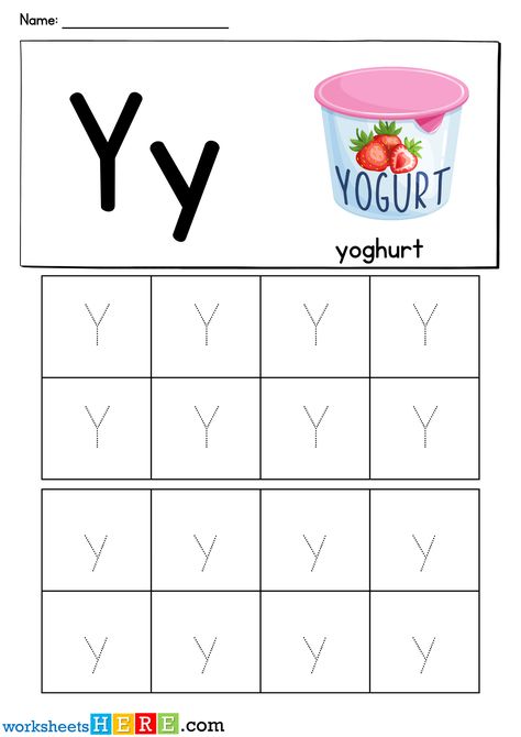 Letter Y Tracing Printable PDF Worksheet For Kindergarten Students - WorksheetsHere.com Y Words List, Kindergarten Tables, Worksheet For Kindergarten, Y Words, Letter Y, Tracing Letters, Word List, Uppercase And Lowercase, Activity Sheets