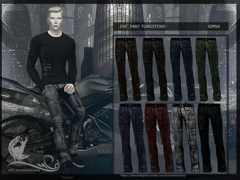 DSF PANT TUNGSTENO　-TSR By DanSimsFantasy Goth Jeans, Sims 4 Cc Goth, Goth Male, Cyberpunk Pants, Steampunk Pants, Ts4 Clothes, Sims 4 Tsr, Goth Guys, Emo Men