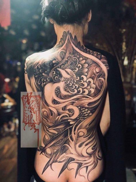 Girls Tattoos, Piercings Ideas, Phoenix Tattoo Design, Full Back Tattoos, Tattoed Women, Asian Tattoos, Full Body Tattoo, Tattoo Girls, Tattoo Girl