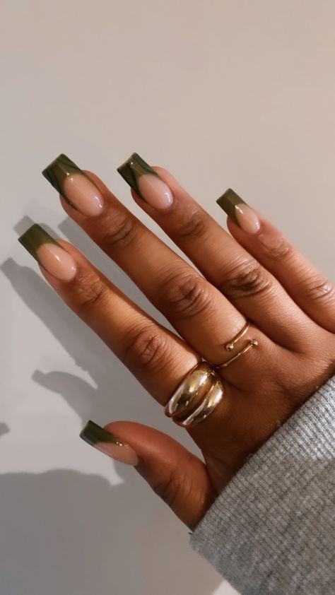 Fall Nail Inspo, Green Acrylic Nails, Green Nail, Work Nails, French Tip Acrylic Nails, Dope Nail Designs, Simple Acrylic Nails, Short Square Acrylic Nails, Unique Acrylic Nails