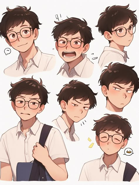 Face To Face Reference, Asian Oc Drawing, Sketch Book Character Design, Nerdy Guy Character Design, Art Face Expressions, Cheerful Character Design, Male Facial Expressions Reference, Background Character Design, Cartoon Artstyle Sketch