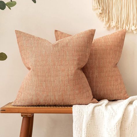 MIULEE Pack of 2 Decorative Burlap Linen Throw Pillow Covers Modern Farmhouse Pillowcase Rustic Woven Textured Cushion Cover for Sofa Couch Bed 18x18 Inch Orange : Home & Kitchen Living Room Farmhouse Decor, Cover For Sofa, Farmhouse Throw Pillow, Fall Throw Pillows, Garden Pillows, Linen Pillow Covers, Linen Throw Pillow, Farmhouse Pillows, Decor Essentials