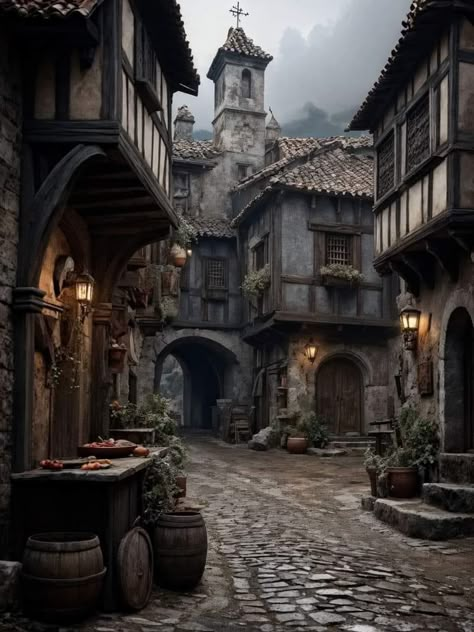 Village Map, Fantasy Village, Fantasy Town, German Village, Medieval Aesthetic, Stone Architecture, Cobblestone Streets, Fantasy City, Haunted Houses