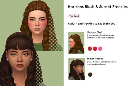 I’m posting this blush and freckles as a thank you gift for all the love on the summer bed and walls! (I’ve also hopped on the glossier preview train lmao I just have too much of their stuff). The... Sims 4 Maxis Match, Summer Bed, Maxis Match Cc, Summer Bedding, Cannoli, Maxis Match, Too Much, Skin Tones, Blush