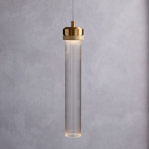 Fluted Cylinder LED Pendant Cylinder Pendant Light, Hanging Ceiling Lights, Glass Pendant Lamp, Flute Glass, Chandelier Light, Head Light, Gold Glass, Glass Pendant Light, Glass Texture