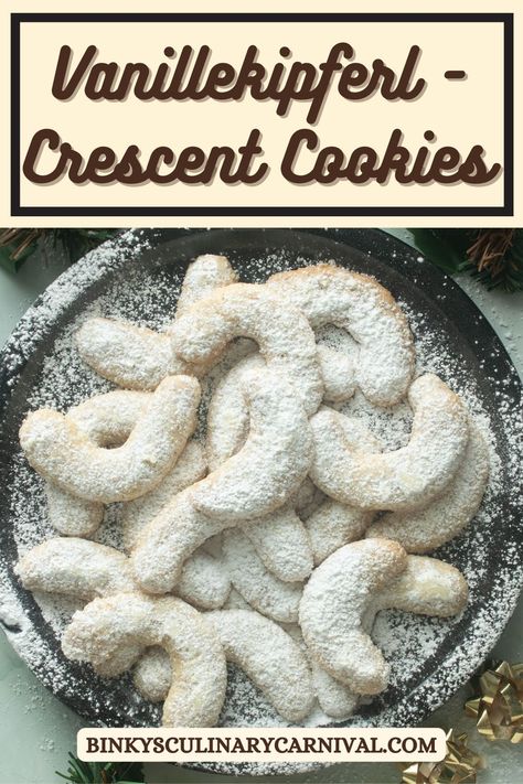 Crescent Cookies Recipes, European Baking, Crescent Cookies, Shaped Cookies, Vanilla Sugar, Shaped Cookie, Cookies Recipes, Confectioners Sugar, Special Delivery