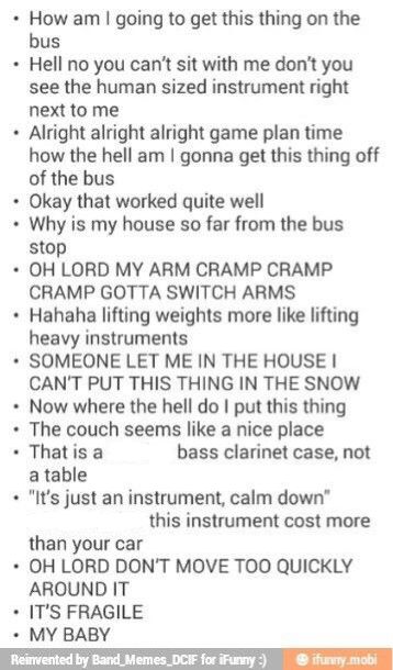 Bass Clarinet Humor, Clarinet Problems, Clarinet Jokes, Clarinet Humor, Bari Sax, Marching Band Memes, Band Problems, Weight Lifter, Clarinet Music