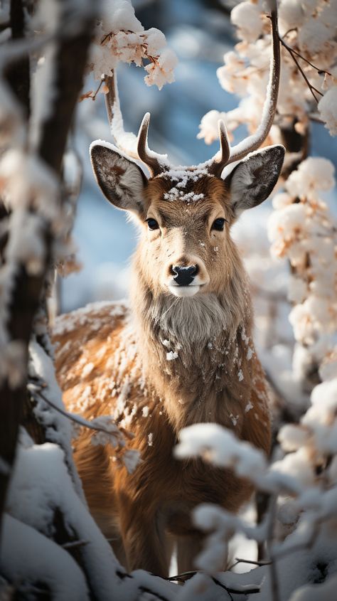 Indulge in the serene beauty of winter with this picturesque wallpaper, where graceful deer roam amid a snow-covered landscape. ❄️🌲 Enchanting Wallpaper, Deer Wallpaper, Winter Drawings, Snow Animals, Wild Animals Photos, Cutee Animals, Magical Horses, Deer Pictures, Deer Painting