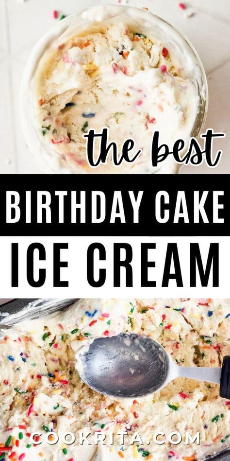 Homemade Birthday Cake Ice Cream is a creamy frozen delight perfect for any occasion, not just birthdays! Packed with colorful sprinkles and delectable pieces of vanilla cake, it's a celebration in every scoop. No churn! Birthday Cake Ice Cream Recipe, Cuisinart Ice Cream Recipes, Birthday Cake Ice Cream, Homemade Birthday Cake, Cuisinart Ice Cream, Ice Cream Birthday Cake, Cola Cake, Store Bought Frosting, Cake Ice Cream