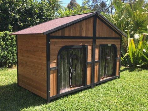 What Size Coop Do I Need For My Chickens? Xxl Dog House, Dog House With Porch, Outside Dog Houses, Timber Floor, Large Dog House, Outside Dogs, Plastic Curtains, Dog Kennels, Door Dimensions