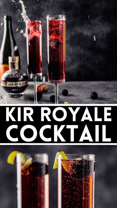 Kir Royale Cocktail Casino Royale Cocktail, Kit Royal Drink, Royal Peach Cocktail, Kir Royale Recipe, Classic French Cocktails, Kir Royale Cocktail, Pomegranate Liqueur, Sparkling Wine Cocktails, Best Sparkling Wine